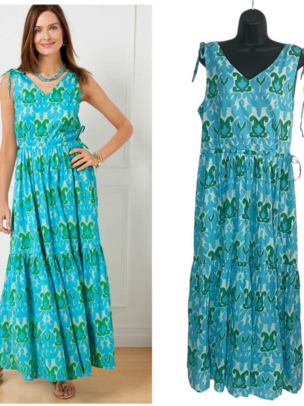 TALBOTS IKAT MEDALLION TIERED MAXI DRESS